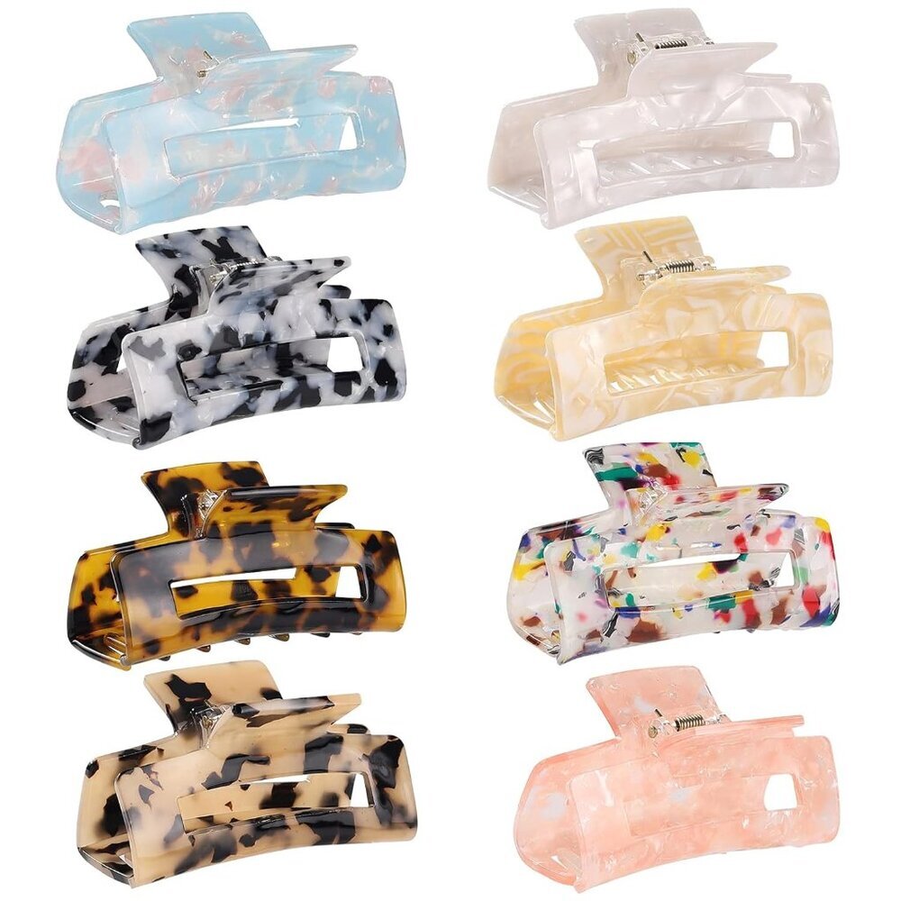Hair Claw Clips 8 Pack Tortoise Barrettes Rectangle Shape Clips 3 Inch Fashion H